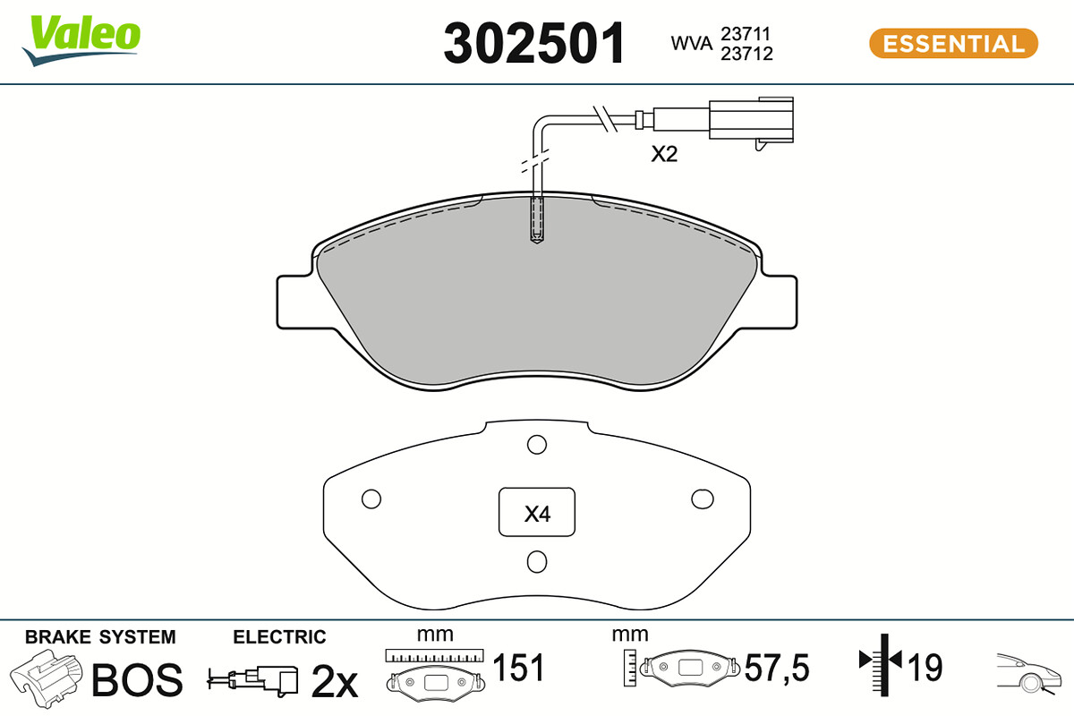 Jeu de 4 plaquettes de frein VALEO ref. 302501